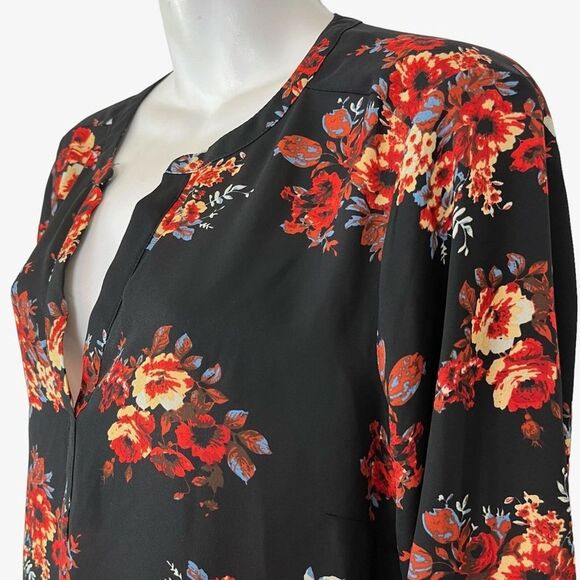 DANIEL RAINN Black Red Floral V-Neck Long Sleeve Oversized Loose Fit sz L Large - Picture 5 of 16
